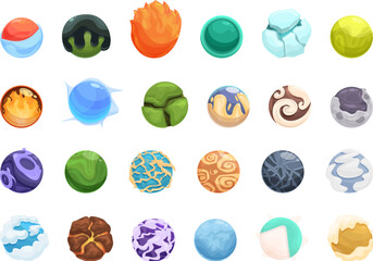 Game orbs icons set cartoon vector. Magical neon. Fantasy fortune