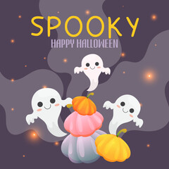 Halloween ghosts vector illustration social media template