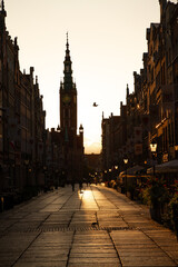Old town of Gdansk, Poland. Old town street at sunset.