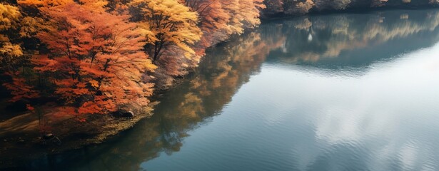Person rowing on a calm lake in autumn