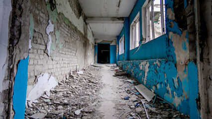 inside a destroyed school in Ukraine