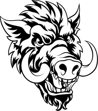 recommend clip art: A wild boar hog razorback warthog sports mascot cartoon pig character
