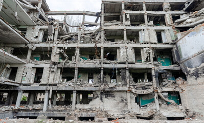 destroyed school building in Ukraine