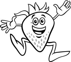 happy cartoon strawberry fruit character coloring page