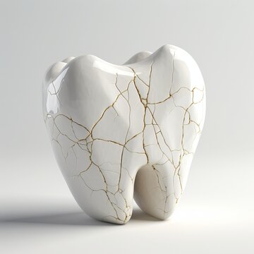 A white tooth with small cracks white background. Generative AI.