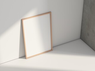 Vertical wooden poster Frame Mockup, 3d rendering