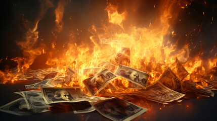 Burning money dollars fire