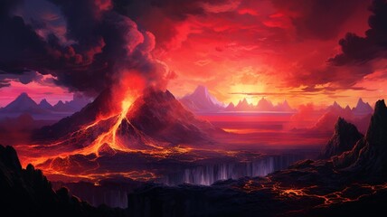 Beautiful rectangle color volcano lava sunset pain picture Ai generated art