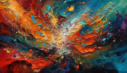 Naklejka premium Vibrant colors mix in chaotic curves, a modern abstract explosion generated by AI