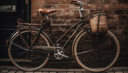 Old fashioned bicycle, a mode of transport for healthy lifestyles outdoors generated by AI