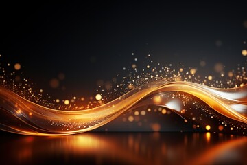 Abstract golden wave pattern with golden bokeh. Place for text - obrazy, fototapety, plakaty