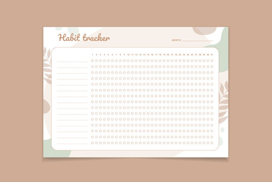 Habit Tracker. Monthly planner habit tracker blank template. Monthly planer