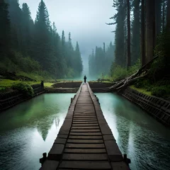 Deurstickers wooden bridge in the forest © Sofia Saif