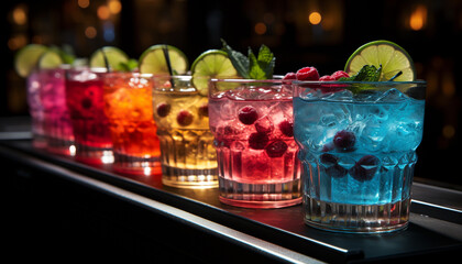 Cocktail bar, night drink, fresh lime, fruity martini, summer celebration generated by AI