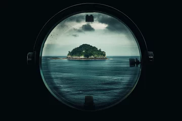 Fotobehang view of an island from the porthole © Stefano
