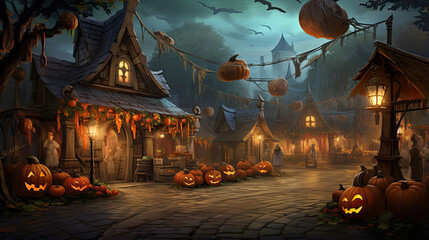 Enchanted Pumpkin Village Market - obrazy, fototapety, plakaty