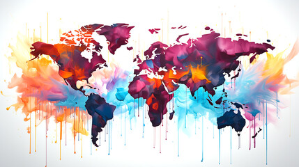 Watercolor colored World map - obrazy, fototapety, plakaty