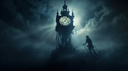 Haunted Clock Tower - obrazy, fototapety, plakaty