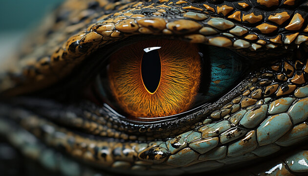 Spooky reptile staring, dangerous eyes watching, nature enchanting portrait generated by AI © djvstock