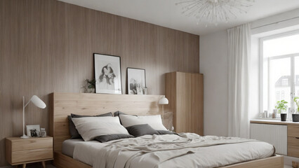 Minimalist Elegance: Scandinavian-Inspired Bedroom with Wood Bed