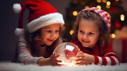 Fototapeta na wymiar Children's Christmas Dreams with Snow Globe