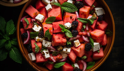 A gourmet vegetarian appetizer plate with organic summer vegetables generated by AI