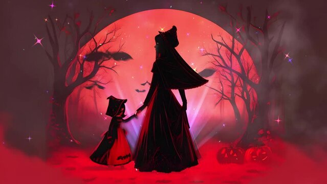 halloween witch on a dark background animation video  rend and black