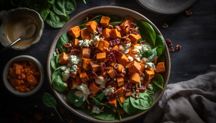 Grilled pumpkin and herb salad, a healthy vegetarian appetizer meal generated by AI