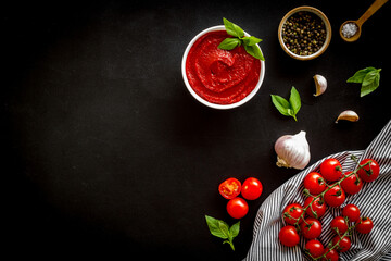 Homamade Italian tomato sauce passata with basil and garlic.
