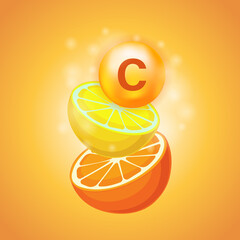 Citrus orange and lemon halves. The concept of natural vitamin C. 