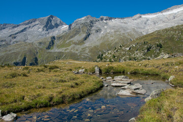 Fototapeta na wymiar View of a little stream in the Zillertal alps in South Tyrol, Italy