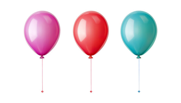 pink red blue balloons isolated on transparent background cutout
