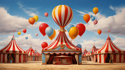 Circus tent with balloons - obrazy, fototapety, plakaty