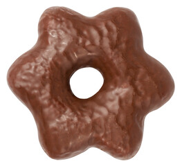 Chocolate gingerbread cookies in star shape on white isolated background, top view