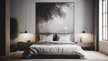 Modern luxury bedroom with comfortable bedding and elegant decor generated by AI