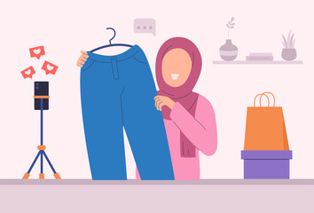 Flat design of woman muslim selling online