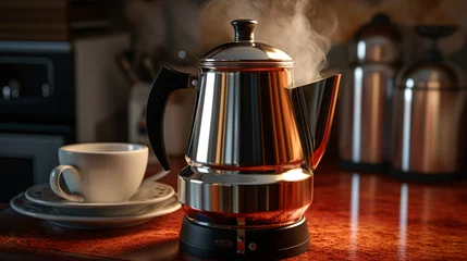 Fotobehang Coffee percolator pot hot cup © Little