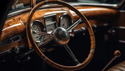 Fotobehang Vintage sports car with shiny chrome wheel and elegant leather interior generated by AI © Stockgiu