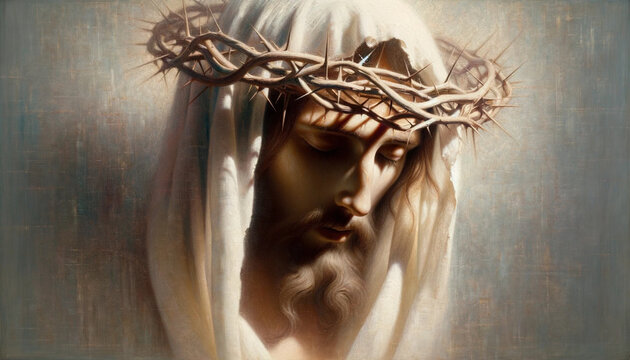 Resurrection of Hope: The Painted Risen Jesus Christ with Crown of Thorns on his head.