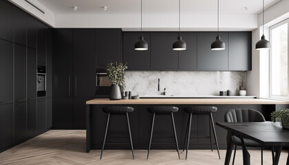 Modern kitchen design with elegant wood material and stainless steel appliances generated by AI