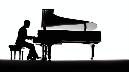 High-Energy Jazz Pianist Silhouette at Grand Piano