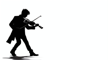 Man Playing Violin silhouette on white background