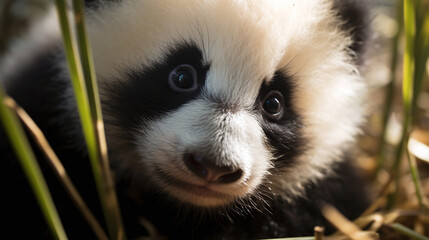 A Close-Up Portrait of a Cute Baby Panda in Soft Sunlight