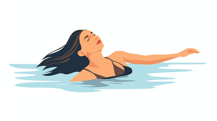 Fototapeta premium A woman swimming in the water minimalist flat illustration