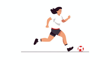 Obraz premium Woman running with soccer ball minimalist flat illustration on white background