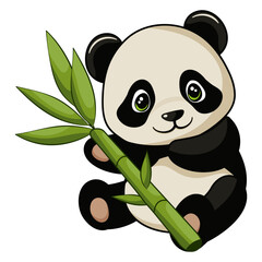 Sitting cute panda with bamboo © Кристина Гнилецкая
