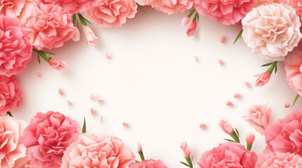 Beautiful Dreamy Floral Background with Pink Carnations Frame