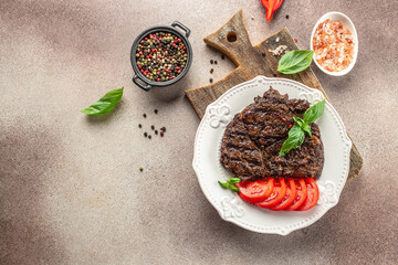 Fresh juicy delicious beef steak. organic healthy products. Detox and clean diet concept. place for text, top view