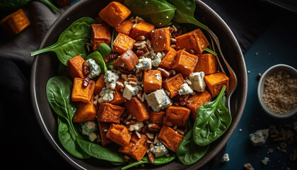 A gourmet vegetarian salad with fresh organic vegetables and herbs generated by AI