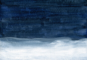 Winternacht, authentisches Aquarell, Nachthimmel und Schnee - 662752777